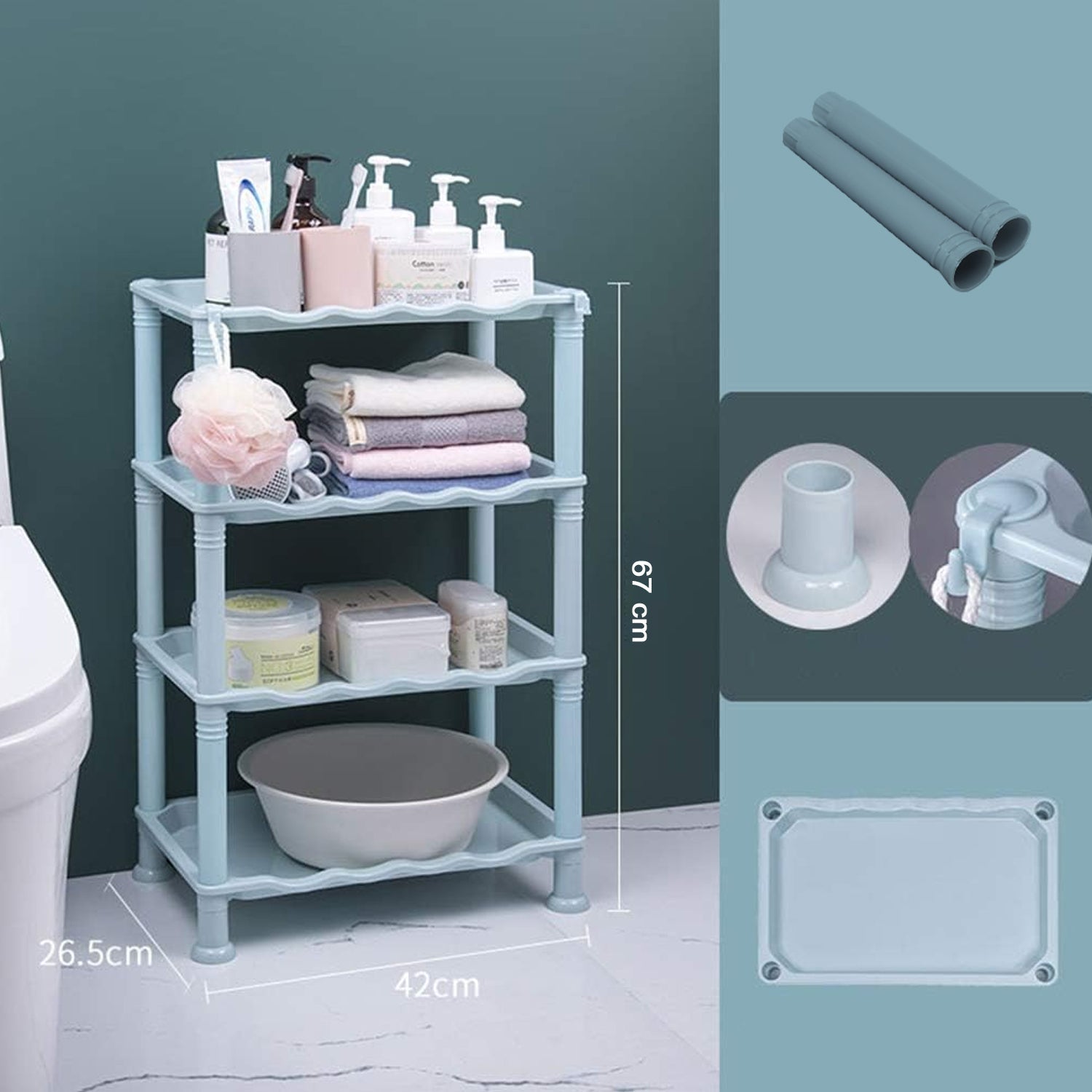 Multi-tiered storage rack with 4 layers, suitable for use in kitchen or bathroom. Multi-tiered storage rack with 4 layers, suitable for use in kitchen or bathroom.
